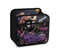 FodPand Cartoon Cat Riding Motorcycle Car Seat Organizer Backseat with Storage Pockets, Multipurpose Car Organizer Hanging, Cars Trash Bag Can,Premium PU Leather Garbage Can Large Capacity