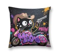 FodPand Cartoon Cat Riding Motorcycle Throw Pillow Covers 20 "x20 Decorative Plush Pillowcase with Hidden Zipper Double-Sided Boho Farmhouse Cushion Case for Sofa Bed Chair, Holiday Decor, Home Gift