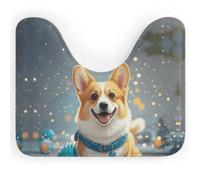 FodPand Cartoon Corgi Dog Toilet Rugs U Shaped Non Slip Super Absorbent Extra Thick Soft Washable Bath Mats for Bathroom Floor Microfiber Plush Contour Bath Rugs for Toilet