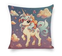 FodPand Cartoon Cute Horse Rainbow Throw Pillow Covers 18"x18" Decorative Linen Pillowcase with Hidden Zipper Double-Sided Boho Farmhouse Cushion Case for Sofa Bed Chair, Holiday Decor, Home Gift