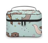 FodPand Cartoon Cute Otter Makeup Bag,Portable Large Capacity Travel Cosmetic Bag Adjustable Lightweight Hand-held Makeup Box for Women Daily Use