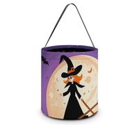 FodPand Cartoon Halloween Witch Halloween Trick Or Treat Bucket, Reusable Goodie Candy Basket, Snack Bag Large Gift Tote Bags with Handles for Gifts Wrapping Party Favors Supplies