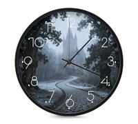 FodPand Castle Pathway Woods Silent Non-Ticking Wall Clock 10 Inch Modern Round Clock for Living Room, Kitchen, Bedroom, Office, Decorative Clocks with Easy Read Numbers