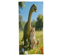 FodPand Cat and Dinosaur Bath Towel, Highly Absorbent & Quick Drying Beach Towel, Compact & Lightweight Pool Towel for Bathroom, Beach, Pool, Gym, Spa, and Hotel Use
