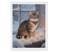 FodPand Cat by The Christmas Window 5D Diamond Painting Kits for Adults Beginners Full Drill Round Diamond Dots Pictures Gem Art Supplies for Home Wall Room Decoration DIY Craft Set Gift 12x16