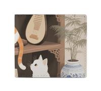 FodPand Cat on The Shelf Bifold Wallet for Men Women, 4.3"x3.7" Compact Leather Wallet with ID Window & Coin Pocket, Slim Minimalist Card Holder for Daily Carry & Travel