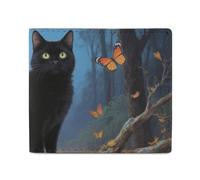 FodPand Cat Tapestry Moon Butterfly Bifold Wallet for Men Women, 4.3"x3.7" Compact Leather Wallet with ID Window & Coin Pocket, Slim Minimalist Card Holder for Daily Carry & Travel