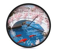 FodPand Cherry Goldfish Blossom Bridge Silent Non-Ticking Wall Clock 10 Inch Modern Round Clock for Living Room, Kitchen, Bedroom, Office, Decorative Clocks with Easy Read Numbers