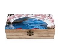 FodPand Cherry Goldfish Blossom Bridge Wooden Storage Box Keepsake Gift Box Handmade Jewelry Storage Chest with Hinged Lock Vintage Decorative Memory Boxes Organizer for Home Office, Wedding Gift