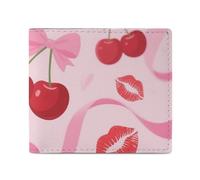 FodPand Cherry Pink Bow With Red Lips Bifold Wallet for Men Women, 4.3"x3.7" Compact Leather Wallet with ID Window & Coin Pocket, Slim Minimalist Card Holder for Daily Carry & Travel