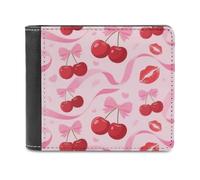 FodPand Cherry Pink Bow With Red Lips Wallet for Men Women, PU Leather Slim Card Holder with 8 Card Slots, Minimalist Bifold Wallet Front Pocket Wallets Stylish Purse for Travel Gift