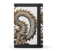 FodPand Chinese Dragon with Pearl Wallet,Portable Three Folds Wallet Sturdy With Hanging Buckle Zipper Wallets for Man Woman