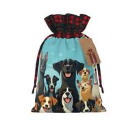 FodPand Christmas Gift Bag with Tags Xmas Gift Wrapping Bags Reusable Drawstring Bags A large group of dogs Xmas Santa Sack Christmas Party Favor Pouch Small Goody Bag for Holiday Supplies Medium