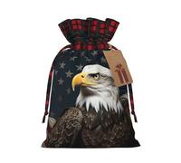 FodPand Christmas Gift Bag with Tags Xmas Gift Wrapping Bags Reusable Drawstring Bags American bald eagle Xmas Santa Sack Christmas Party Favor Pouch Small Goody Bag for Holiday Supplies Small