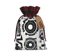 FodPand Christmas Gift Bag with Tags Xmas Gift Wrapping Bags Reusable Drawstring Bags Black Grey White Parttern Xmas Santa Sack Christmas Party Favor Pouch Small Goody Bag for Holiday Supplies Medium