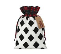 FodPand Christmas Gift Bag with Tags Xmas Gift Wrapping Bags Reusable Drawstring Bags Black Rhombus Xmas Santa Sack Christmas Party Favor Pouch Small Goody Bag for Holiday Supplies Medium