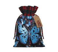 FodPand Christmas Gift Bag with Tags Xmas Gift Wrapping Bags Reusable Drawstring Bags Blue butterfly Xmas Santa Sack Christmas Party Favor Pouch Small Goody Bag for Holiday Supplies Small