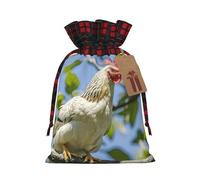 FodPand Christmas Gift Bag with Tags Xmas Gift Wrapping Bags Reusable Drawstring Bags Chicken on a branch Xmas Santa Sack Christmas Party Favor Pouch Small Goody Bag for Holiday Supplies Small