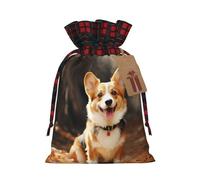 FodPand Christmas Gift Bag with Tags Xmas Gift Wrapping Bags Reusable Drawstring Bags Corgi Dog Xmas Santa Sack Christmas Party Favor Pouch Small Goody Bag for Holiday Supplies Small