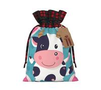 FodPand Christmas Gift Bag with Tags Xmas Gift Wrapping Bags Reusable Drawstring Bags Cute Cow Polka Dot Xmas Santa Sack Christmas Party Favor Pouch Small Goody Bag for Holiday Supplies Small