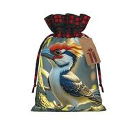 FodPand Christmas Gift Bag with Tags Xmas Gift Wrapping Bags Reusable Drawstring Bags Cute pileated woodpecker Xmas Santa Sack Christmas Party Favor Pouch Small Goody Bag for Holiday Supplies Small