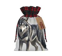 FodPand Christmas Gift Bag with Tags Xmas Gift Wrapping Bags Reusable Drawstring Bags Cute wolf Xmas Santa Sack Christmas Party Favor Pouch Small Goody Bag for Holiday Supplies Small