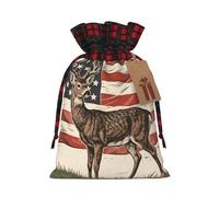 FodPand Christmas Gift Bag with Tags Xmas Gift Wrapping Bags Reusable Drawstring Bags Deer American Flag Xmas Santa Sack Christmas Party Favor Pouch Small Goody Bag for Holiday Supplies Medium