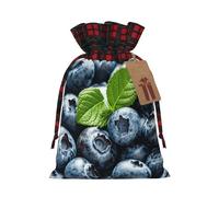 FodPand Christmas Gift Bag with Tags Xmas Gift Wrapping Bags Reusable Drawstring Bags Delicious blueberries Xmas Santa Sack Christmas Party Favor Pouch Small Goody Bag for Holiday Supplies Small