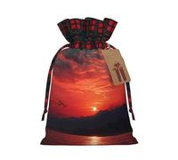 FodPand Christmas Gift Bag with Tags Xmas Gift Wrapping Bags Reusable Drawstring Bags Fiery red sunset Xmas Santa Sack Christmas Party Favor Pouch Small Goody Bag for Holiday Supplies Small