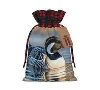 FodPand Christmas Gift Bag with Tags Xmas Gift Wrapping Bags Reusable Drawstring Bags Loon Nature Birds Xmas Santa Sack Christmas Party Favor Pouch Small Goody Bag for Holiday Supplies Medium