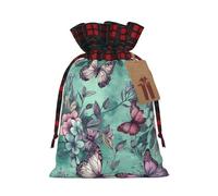 FodPand Christmas Gift Bag with Tags Xmas Gift Wrapping Bags Reusable Drawstring Bags Mint Green Butterfly Xmas Santa Sack Christmas Party Favor Pouch Small Goody Bag for Holiday Supplies Small