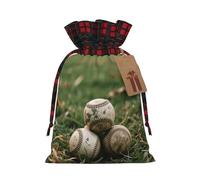 FodPand Christmas Gift Bag with Tags Xmas Gift Wrapping Bags Reusable Drawstring Bags Old Baseballs Xmas Santa Sack Christmas Party Favor Pouch Small Goody Bag for Holiday Supplies Medium