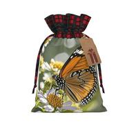 FodPand Christmas Gift Bag with Tags Xmas Gift Wrapping Bags Reusable Drawstring Bags Orange Butterfly Xmas Santa Sack Christmas Party Favor Pouch Small Goody Bag for Holiday Supplies Medium