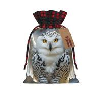 FodPand Christmas Gift Bag with Tags Xmas Gift Wrapping Bags Reusable Drawstring Bags Snow Owl Xmas Santa Sack Christmas Party Favor Pouch Small Goody Bag for Holiday Supplies Medium