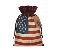 FodPand Christmas Gift Bag with Tags Xmas Gift Wrapping Bags Reusable Drawstring Bags Vintage American USA Flag Xmas Santa Sack Christmas Party Favor Pouch Small Goody Bag for Holiday Supplies Medium