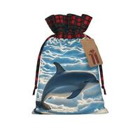 FodPand Christmas Gift Bag with Tags Xmas Gift Wrapping Bags Reusable Drawstring Bags Winter The Dolphin Xmas Santa Sack Christmas Party Favor Pouch Small Goody Bag for Holiday Supplies Medium