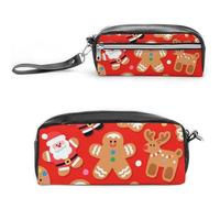 FodPand Christmas Gingerbread Pencil Pouch Mini Makeup Bag with Handle - 7.8x3.9x2.1 Inches Durable Waterproof PU Leather, Large Capacity Portable Pencil Case for Office, Travel
