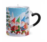 FodPand Christmas Gnomes Color Changing Mug 11oz, Heat Sensitive Coffee Mug Reveals Pattern with Hot Liquid, Ceramic Novelty Coffee Cup with Heart Shaped Handle, Funny Gift