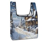 FodPand Christmas Winter Happy Scene Shopping Bags Foldable Grocery Bags Heavy Duty Reusable Tote Bag Large Cute Cloth Gift Bag Washable Storage Pouch for Market Holiday Camping Traveling