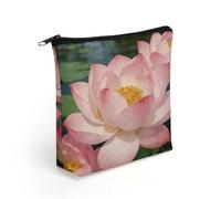 FodPand Clear Lotus with Dew Makeup Bag with Sturdy Zipper，Linen Material Storage Bag,Large Capacity And Multi-Purpose Cosmetic Bag for Daily Life, Travel, Outings, Business Trips And Other Occasions