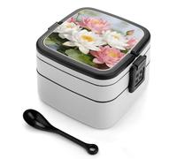 FodPand Clear Pond Lotus Rhythms Bento Box,2 Stackable Bento Lunch Containers Lunchable Food Container with Utensil Adult Lunch Box for Dining Out, Work, Picnic