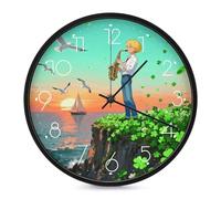 FodPand Coastal Singing Silent Non-Ticking Wall Clock 10 Inch Modern Round Clock for Living Room, Kitchen, Bedroom, Office, Decorative Clocks with Easy Read Numbers