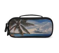 FodPand Coconut Palm Tree Sandy Beach Cosmetic Bag with Handle And Zipper Makeup Brushes Organizer Case PU Leather Toiletry Bag Small Makeup Bags for Travel Or Daily