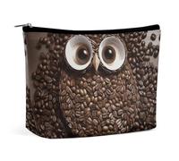 FodPand Coffee Bean Owl Makeup Bag Cosmetic Bags for Travel Portable Make Bag Leather Cosmetic Pack for Women Zips Shut