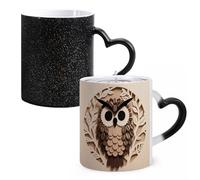 FodPand Coffee Bean Owl Print Color Changing Mugs Heat Sensitive Ceramic Coffee Mugs Funny Temperature Changing Mug Novelty Magic Cup Gift for Coffee Lover 11 Oz