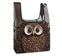 FodPand Coffee Bean Owl Shopping Bags Foldable Grocery Bags Heavy Duty Reusable Tote Bag Large Cute Cloth Gift Bag Washable Storage Pouch for Market Holiday Camping Traveling
