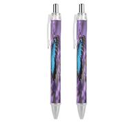 FodPand Color Blue Butterfly Ballpoint Pens Fine Point Smooth Writing Pen Retractable Ball Point Pens 0.5mm Black Ink Pen Office Supplies Gifts for Men Women 2 PCS