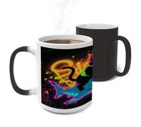 FodPand Color Changing Mugs Blacklight Cat Riding Shark Heat Sensitive Ceramic Coffee Mugs Funny Temperature Changing Mug Novelty Magic Cup Gift for Coffee Lover 11 Oz