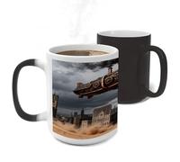 FodPand Color Changing Mugs Mechanical Airship Heat Sensitive Ceramic Coffee Mugs Funny Temperature Changing Mug Novelty Magic Cup Gift for Coffee Lover 11 Oz