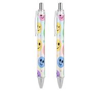 FodPand Color Happy Face Pattern Ballpoint Pens Fine Point Smooth Writing Pen Retractable Ball Point Pens 0.5mm Black Ink Pen Office Supplies Gifts for Men Women 2 PCS